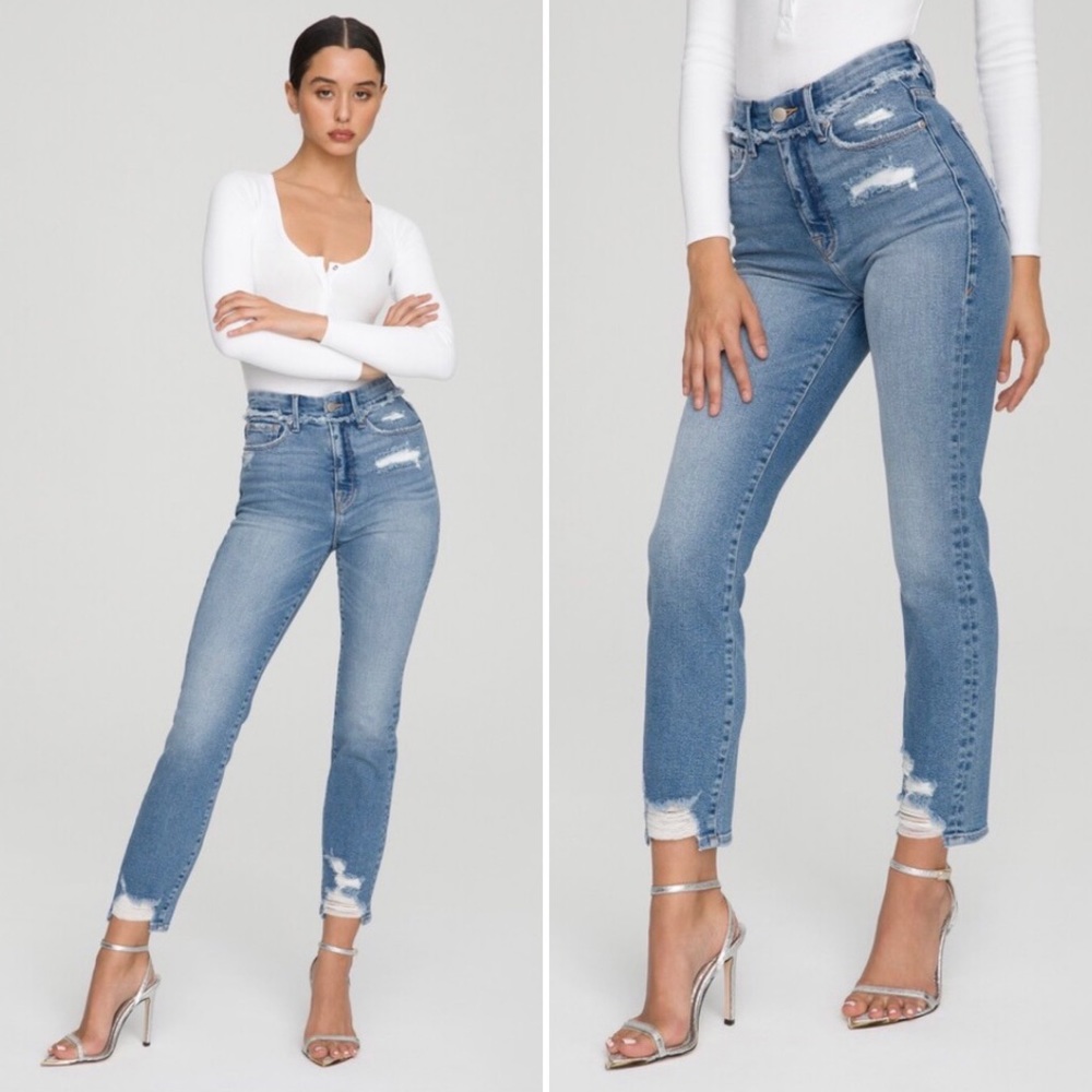 GOOD AMERICAN Good Straight Under Waist Fray Distressed Stretch Size 28 NEW